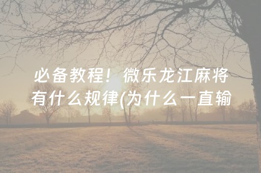 必备教程！微乐龙江麻将有什么规律(为什么一直输)