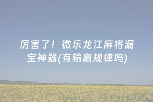 厉害了！微乐龙江麻将漏宝神器(有输赢规律吗)