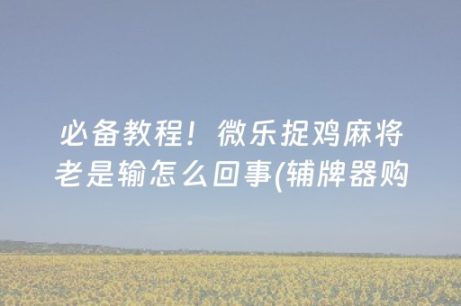 必备教程！微乐捉鸡麻将老是输怎么回事(辅牌器购买)