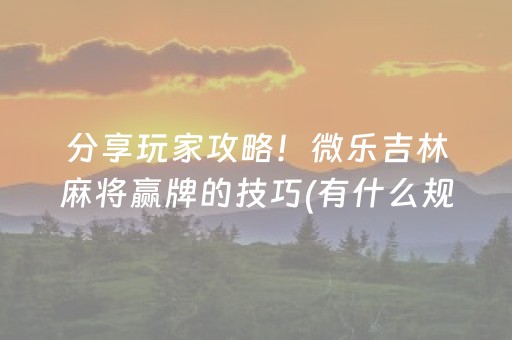 分享玩家攻略！微乐吉林麻将赢牌的技巧(有什么规律吗)