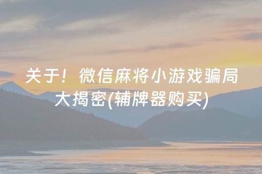 关于！微信麻将小游戏骗局大揭密(辅牌器购买)