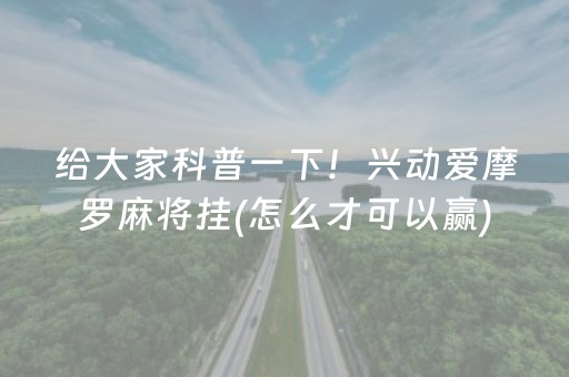 给大家科普一下！兴动爱摩罗麻将挂(怎么才可以赢)