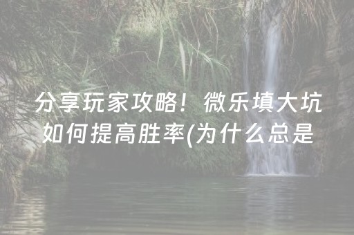 分享玩家攻略！微乐填大坑如何提高胜率(为什么总是输)