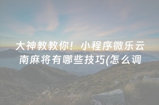 大神教教你！小程序微乐云南麻将有哪些技巧(怎么调整胜率)