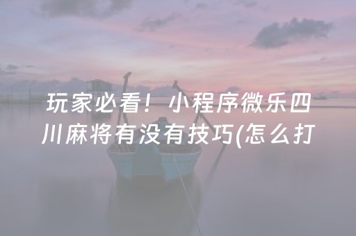 玩家必看！小程序微乐四川麻将有没有技巧(怎么打赢的几率大)