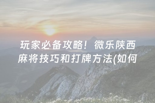 玩家必备攻略！微乐陕西麻将技巧和打牌方法(如何让系统发好牌)