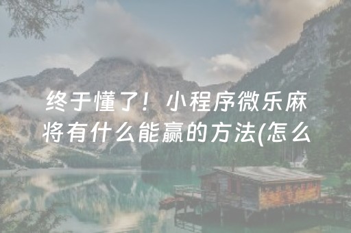 终于懂了！小程序微乐麻将有什么能赢的方法(怎么提升胜率)