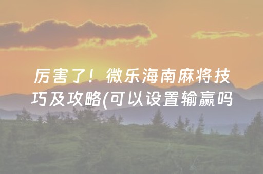 厉害了！微乐海南麻将技巧及攻略(可以设置输赢吗)