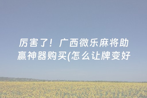 厉害了！广西微乐麻将助赢神器购买(怎么让牌变好)