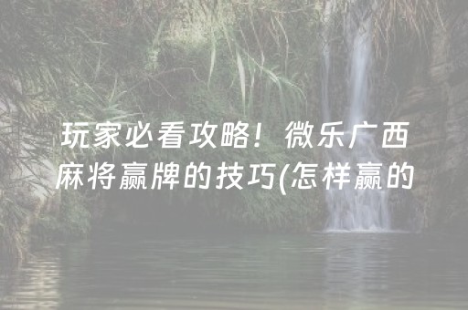 玩家必看攻略！微乐广西麻将赢牌的技巧(怎样赢的几率大)