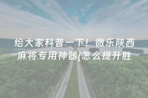 给大家科普一下！微乐陕西麻将专用神器(怎么提升胜率)