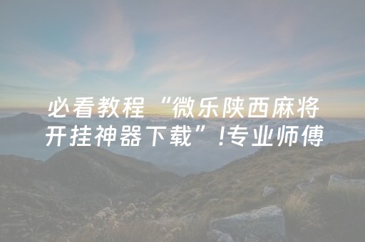 必看教程“微乐陕西麻将开挂神器下载”!专业师傅带你一起了解（详细教程）-抖音