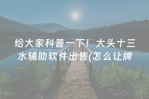 给大家科普一下！大头十三水辅助软件出售(怎么让牌变好)