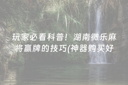 玩家必看科普！湖南微乐麻将赢牌的技巧(神器购买好牌规律)