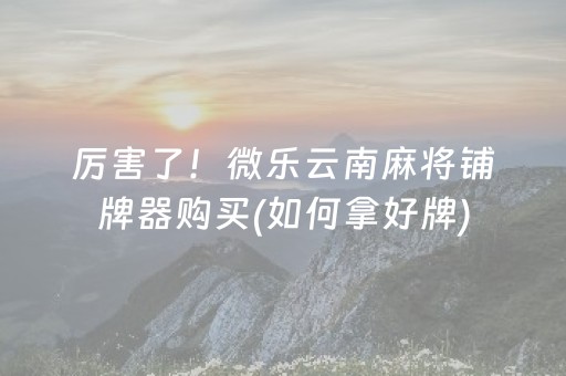 厉害了！微乐云南麻将铺牌器购买(如何拿好牌)