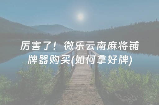 厉害了！微乐云南麻将铺牌器购买(如何拿好牌)