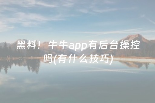 黑料！牛牛app有后台操控吗(有什么技巧)