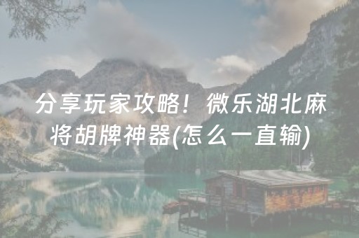 分享玩家攻略！微乐湖北麻将胡牌神器(怎么一直输)