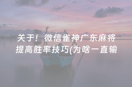 关于！微信雀神广东麻将提高胜率技巧(为啥一直输)