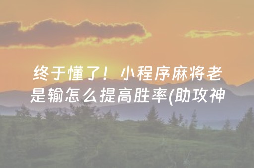 终于懂了！小程序麻将老是输怎么提高胜率(助攻神器怎么才会赢)