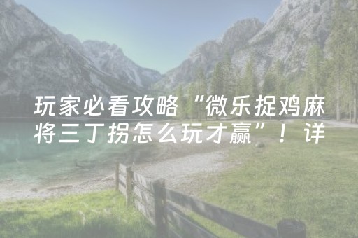 玩家必看攻略“微乐捉鸡麻将三丁拐怎么玩才赢”！详细开挂教程（确实真的有挂)-抖音