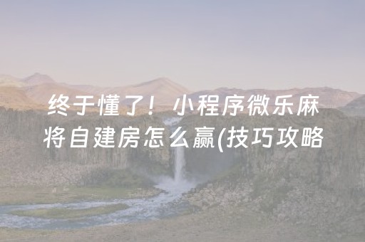 终于懂了！小程序微乐麻将自建房怎么赢(技巧攻略怎样拿好牌)