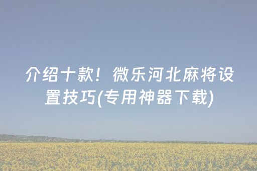 介绍十款！微乐河北麻将设置技巧(专用神器下载)