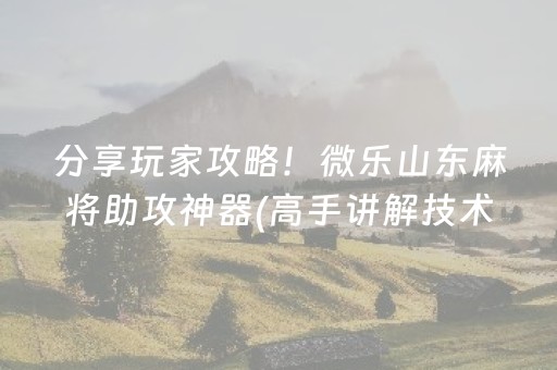 分享玩家攻略！微乐山东麻将助攻神器(高手讲解技术)