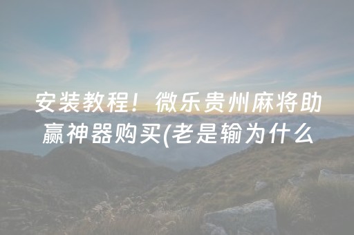 安装教程！微乐贵州麻将助赢神器购买(老是输为什么)