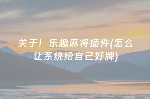 关于！乐趣麻将插件(怎么让系统给自己好牌)