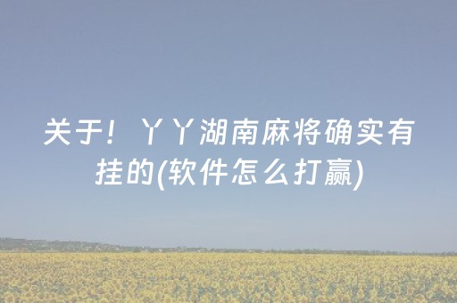 关于！丫丫湖南麻将确实有挂的(软件怎么打赢)