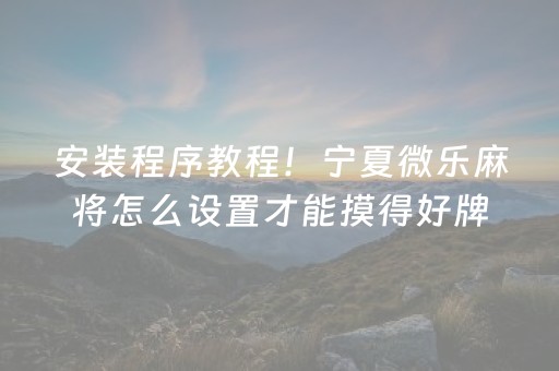 安装程序教程！宁夏微乐麻将怎么设置才能摸得好牌(为什么一直输)