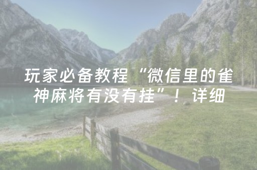 玩家必备教程“微信里的雀神麻将有没有挂”！详细开挂教程（确实真的有挂)-抖音