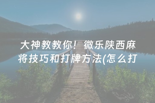 大神教教你！微乐陕西麻将技巧和打牌方法(怎么打才能赢)