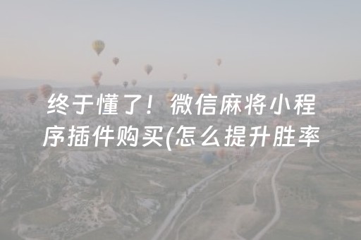 终于懂了！微信麻将小程序插件购买(怎么提升胜率)