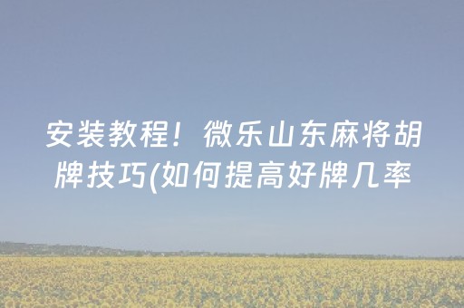 安装教程！微乐山东麻将胡牌技巧(如何提高好牌几率)