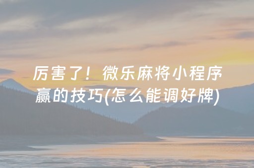 厉害了！微乐麻将小程序赢的技巧(怎么能调好牌)