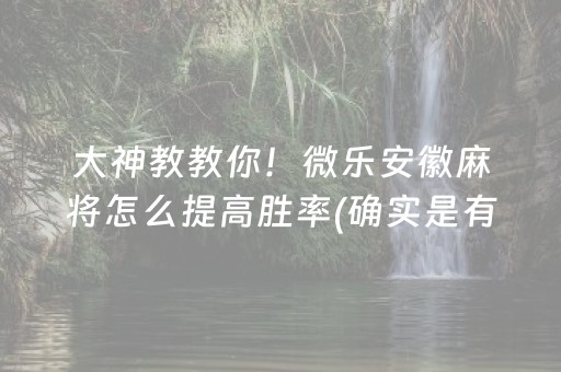 大神教教你！微乐安徽麻将怎么提高胜率(确实是有挂的)