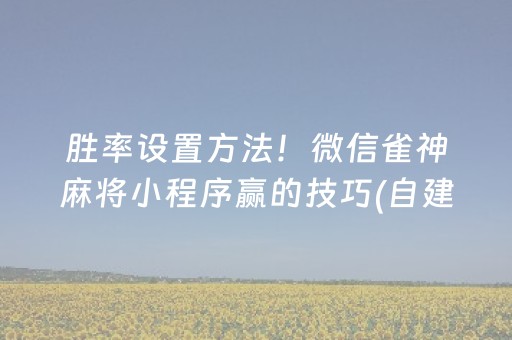 胜率设置方法！微信雀神麻将小程序赢的技巧(自建房怎么赢)