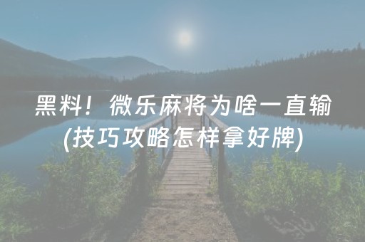 黑料！微乐麻将为啥一直输(技巧攻略怎样拿好牌)