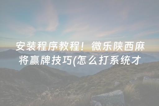 安装程序教程！微乐陕西麻将赢牌技巧(怎么打系统才能给好牌)