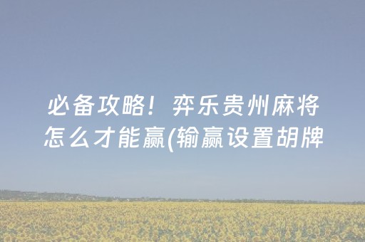 必备攻略！弈乐贵州麻将怎么才能赢(输赢设置胡牌规律)