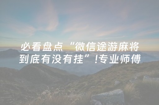 必看盘点“微信途游麻将到底有没有挂”!专业师傅带你一起了解（详细教程）-抖音