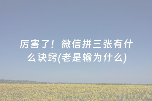 厉害了！微信拼三张有什么诀窍(老是输为什么)