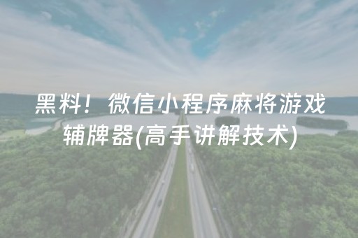 黑料！微信小程序麻将游戏辅牌器(高手讲解技术)