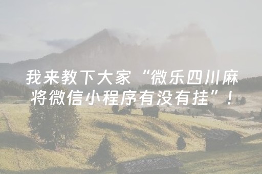 我来教下大家“微乐四川麻将微信小程序有没有挂”!详细开挂教程-抖音