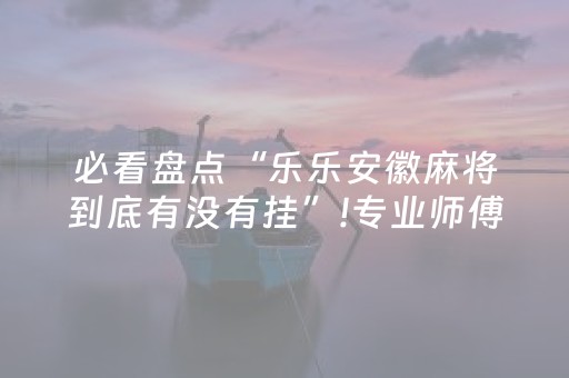 必看盘点“乐乐安徽麻将到底有没有挂”!专业师傅带你一起了解（详细教程）-抖音