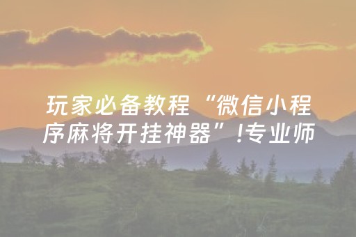 玩家必备教程“微信小程序麻将开挂神器”!专业师傅带你一起了解（详细教程）-抖音