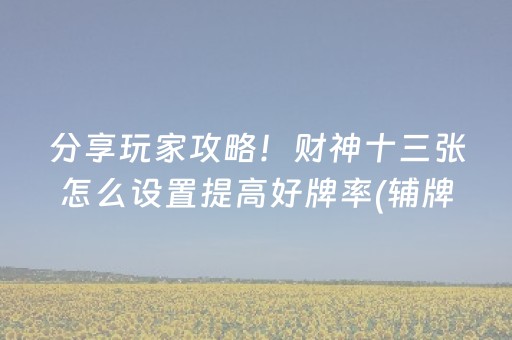 分享玩家攻略！财神十三张怎么设置提高好牌率(辅牌器购买)