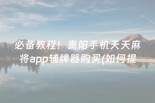 必备教程！贵阳手机天天麻将app辅牌器购买(如何提高胡牌率)